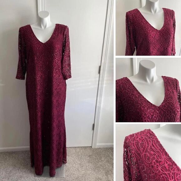 Lace and Sequin Raspberry Gown, Size 20W - Picture 1 of 7